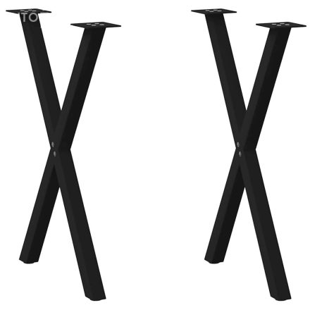 vidaXL 2 db X alakú étkezőasztal láb fekete acél 50 x (72-73) cm