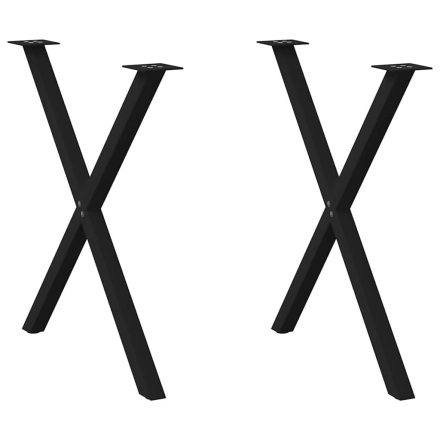 vidaXL 2 db X alakú étkezőasztal láb fekete, 70 x (72-73) cm acél
