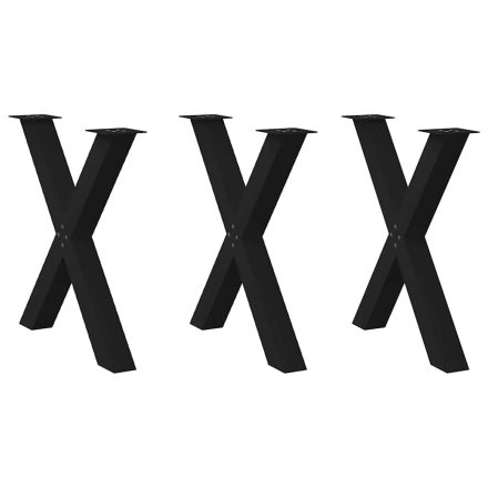 vidaXL 3 db X alakú étkezőasztal láb fekete, 70 x (72-73) cm acél