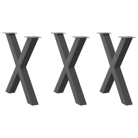 vidaXL 3 db antracitszürke X alakú acél étkezőasztal láb 80x(72-73) cm