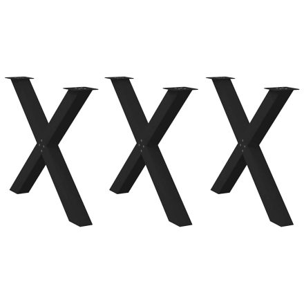 vidaXL 3 db X alakú étkezőasztal láb fekete 90 x (72-73) cm acél étkezőasztal láb