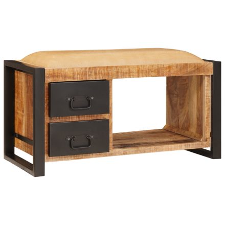 vidaXL Tároló pad vászonnal 80x35x40 cm Tömör durva mangófából