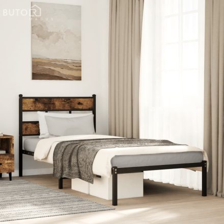 vidaXL füstös tölgy színű fém ágykeret matrac nélkül 90 x 190 cm