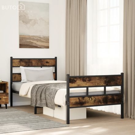 vidaXL füstös tölgy színű fém ágykeret matrac nélkül 90 x 200 cm