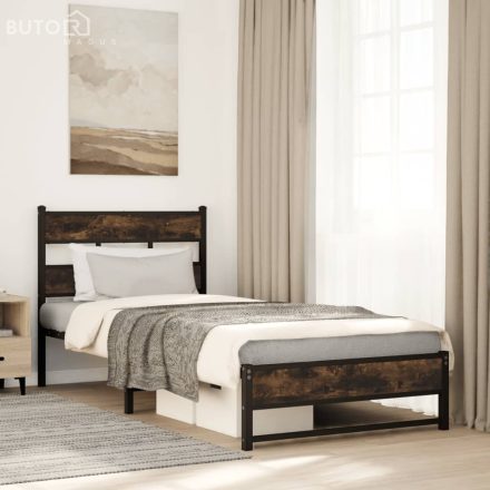 vidaXL füstös tölgy színű fém ágykeret matrac nélkül 90 x 200 cm