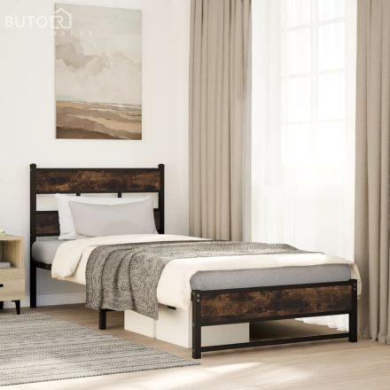 vidaXL füstös tölgy színű fém ágykeret matrac nélkül 100 x 200 cm