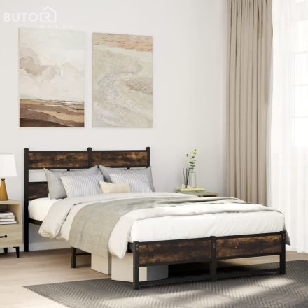 vidaXL füstös tölgy színű fém ágykeret matrac nélkül 120 x 200 cm