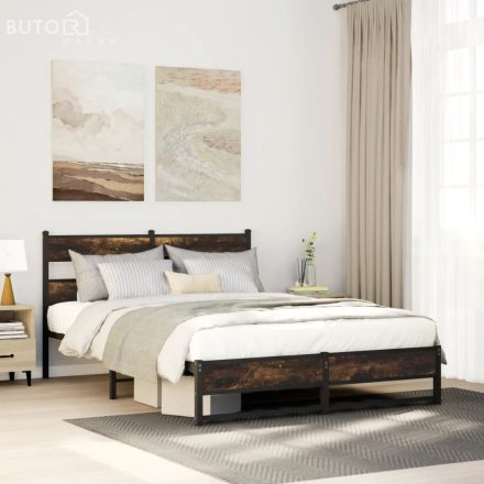 vidaXL füstös tölgy színű fém ágykeret matrac nélkül 140 x 200 cm