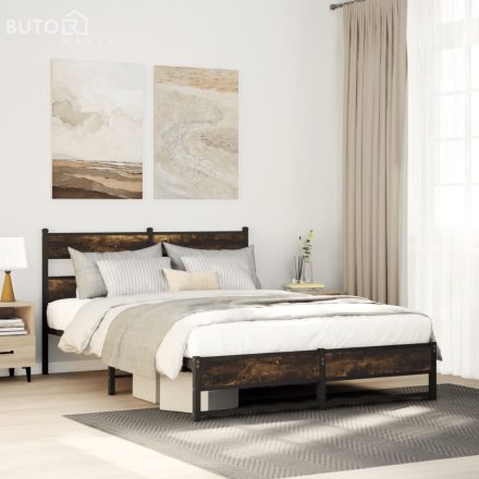 vidaXL füstös tölgy színű fém ágykeret matrac nélkül 160 x 200 cm