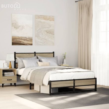 vidaXL sonoma tölgy színű fém ágykeret matrac nélkül 120 x 190 cm