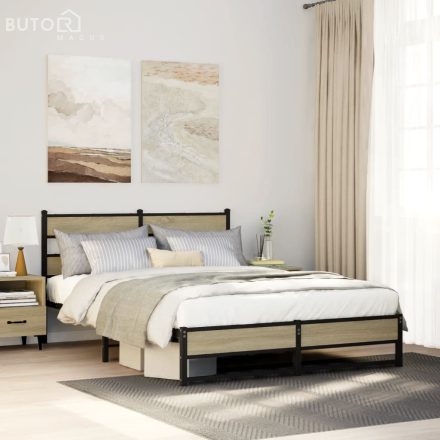 vidaXL sonoma tölgy színű fém ágykeret matrac nélkül 150 x 200 cm