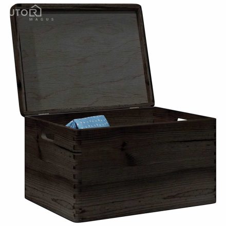 vidaXL fából készült doboz fedéllel és fogantyúkkal fekete