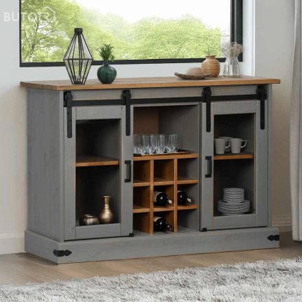 vidaXL HALDEN szürke tömör fa komód 2 tolóajtóval 112x40x80 cm