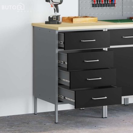 vidaXL Munkapad fiókkal Fekete és szürke 50 x 55 x 85 cm Porszórt Acél