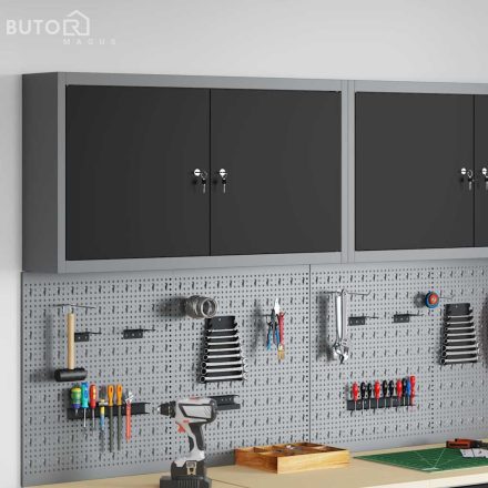 vidaXL Szerszámosláda Fekete és szürke 100 x 20 x 55 cm Porszórt Acél