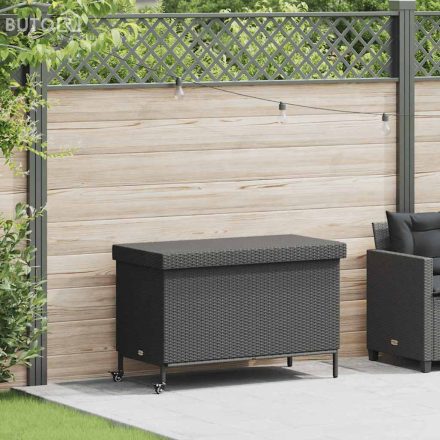 vidaXL fekete polyrattan kerti tárolóláda kerekekkel 110x55x73 cm