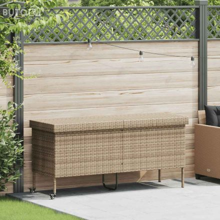 vidaXL bézs polyrattan kerti tárolóláda kerekekkel 160x55x75 cm