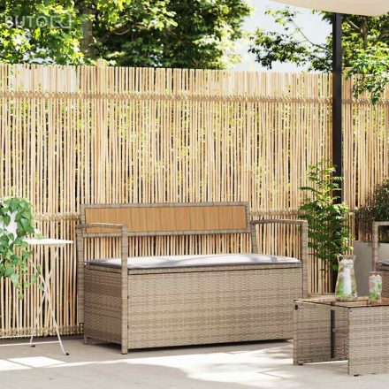 vidaXL bézs polyrattan kerti tárolópad párnával