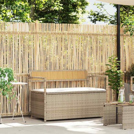 vidaXL bézs polyrattan kerti tárolópad párnával