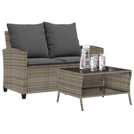 vidaXL 2 személyes szürke polyrattan kerti kanapé asztallal&párnával
