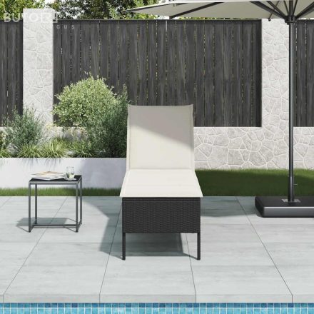 vidaXL fekete polyrattan napozóágy párnával 55x200x44 cm