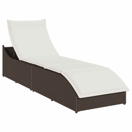 vidaXL összecsukható napozóágy párnával és tárolóval barna polyrattan
