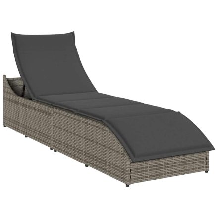 vidaXL összecsukható napozóágy párnával és tárolóval szürke polyrattan