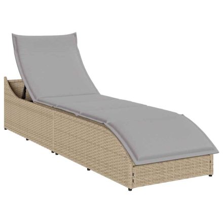 vidaXL összecsukható napozóágy párnával és tárolóval bézs polyrattan