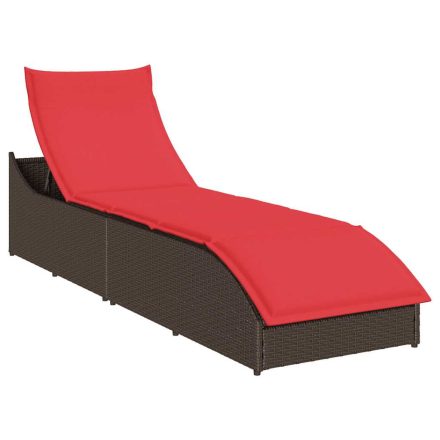 vidaXL összecsukható napozóágy párnával és tárolóval barna polyrattan