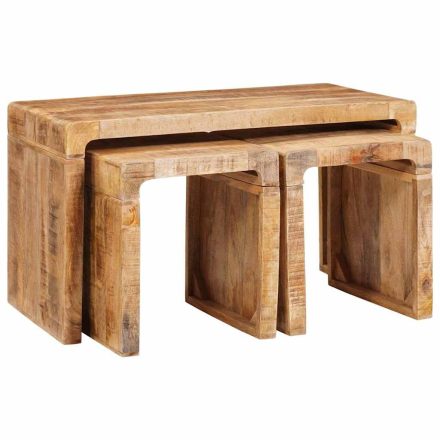 vidaXL Végasztalok 3 pcs Barna tömör mangófa