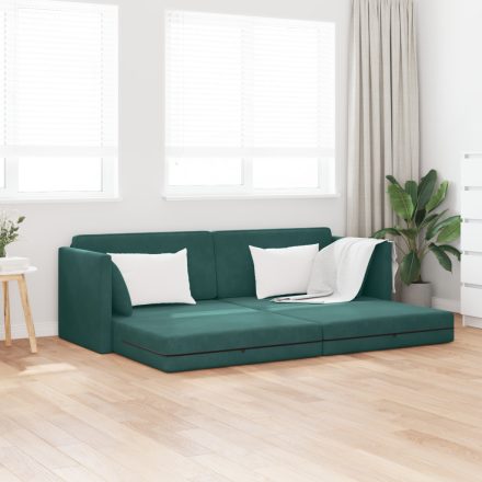 vidaXL Földi Kanapéágy 2 az 1-ben Sötétzöld 213x144x60 cm Szövet
