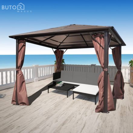 vidaXL alumínium kerti pavilon barna függönnyel 300 x 300 cm