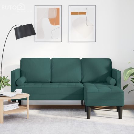 vidaXL 3-fős L-alakú kanapé sötét zöld 160 cm szövet
