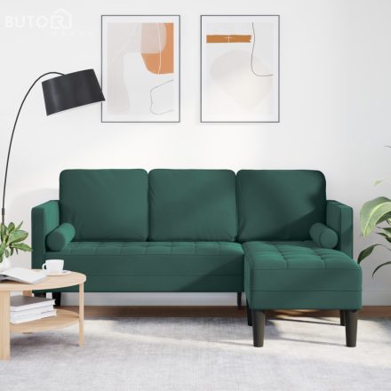 vidaXL 3 személyes kanapé chaise longue-al sötétzöld 160 cm bársonyos