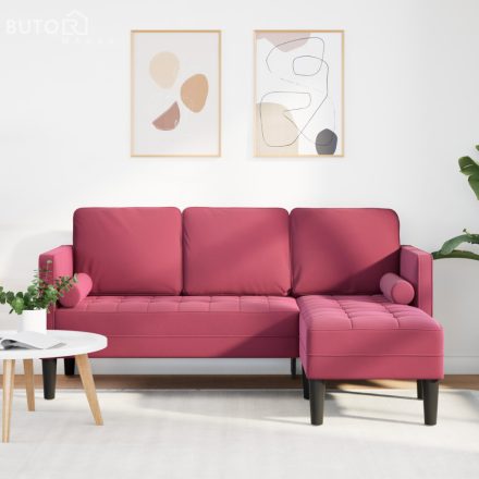 vidaXL 3-fős kanapé L-alakú chaise longue Bordeaux piros 160 cm bársonyos
