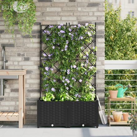 vidaXL Trellis-szel Ellátott Kert Cserép 2 db Fekete 80x40x143 cm