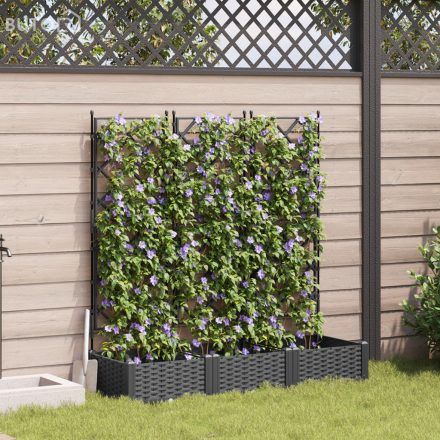 vidaXL Kertészeti Cserép trellis-szel 3 db Fekete 120x40x125.5 cm