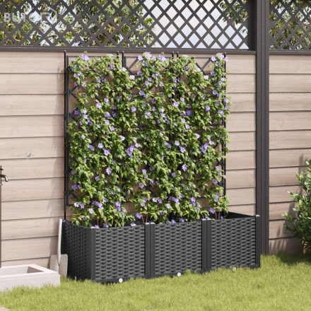 vidaXL Trellisszel Ellátott Kert Virágcserép 3 db Fekete 120x40x143 cm