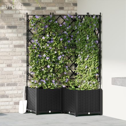 vidaXL Kert Virágcserép Rácsos 3 db Fekete 80x80x143 cm