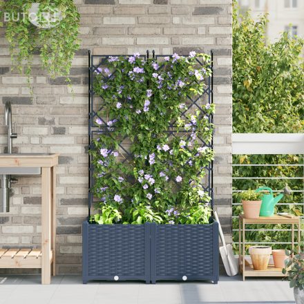 vidaXL Trellis-szel ellátott Kerti Ültető 2 db Szürke 80x40x143 cm