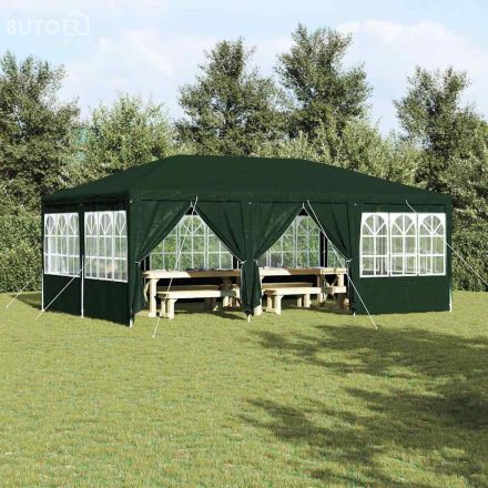vidaXL Partysátor Zöld és Fehér 600 x 400 x 266 cm Poliészter és acél