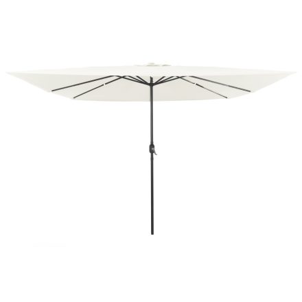 vidaXL Négyzetes Kerti Napernyő LED Fényekkel 295x245 cm Homokfehér