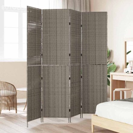 vidaXL Szobaelválasztó Összecsukható Szürke 195 x 180 cm polirattan