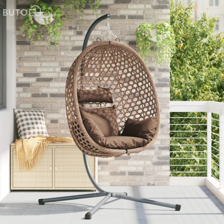 vidaXL Függő Tojás Szék Kosárral és Tartóval Barna Polyrattan