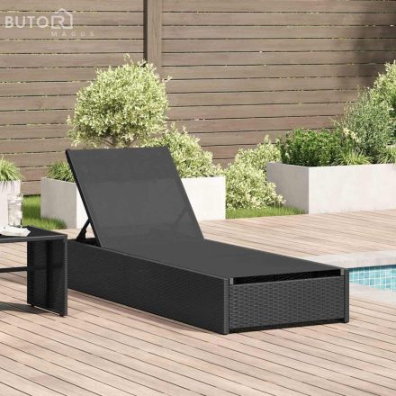 vidaXL Napozóágy Fekete 60x200x27 cm Poli Rattan