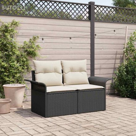 vidaXL Kerti kanapé párnával Fekete 141 x 62 x 69 cm polirattan