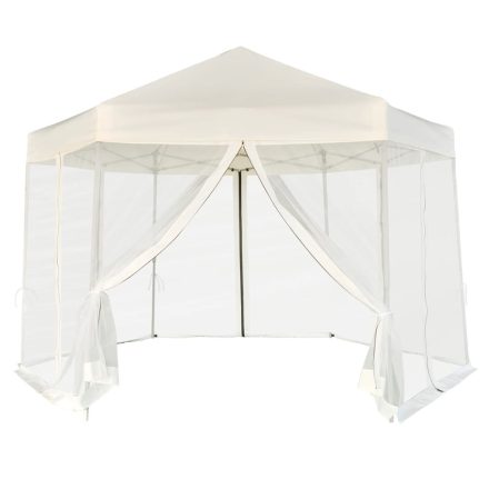 vidaXL krémfehér hatszögletű felugró pavilon 6 oldalfallal 3,6 x 3,1 m