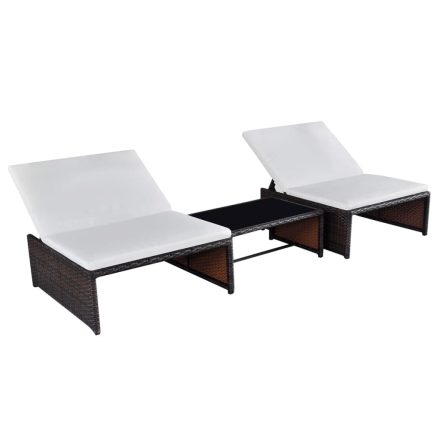 vidaXL 2 db barna polyrattan dönthető kerti szék asztallal