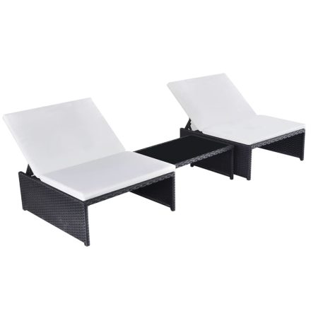 vidaXL 2 db fekete polyrattan dönthető kerti szék asztallal