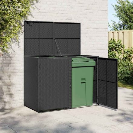vidaXL fekete rattan dupla tároló gurulós kukához 148 x 80 x 111 cm 